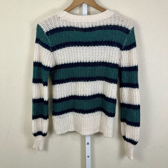 Vintage Y2K Abercrombie Alpaca Wool Striped Sweater Women’s XS Green Navy Cream - Picture 3 of 5